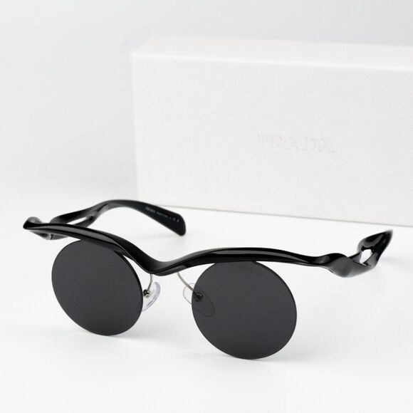 NEW Prada PRA24S 1AB5S0 Black Dark Grey Round Unisex Sunglasses 0PR A24S - Picture 7 of 15